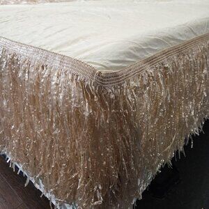 Twin Bed Skirt Raffia Hula Skirt Fringe Beige Olefin Cotton Tiki Hawaiian Surfer